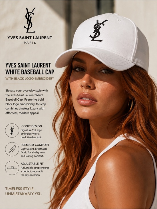Yves Saint Laurent Accessories - New! Yves Saint Laurent White Baseball Cap with Black Logo Embroidery